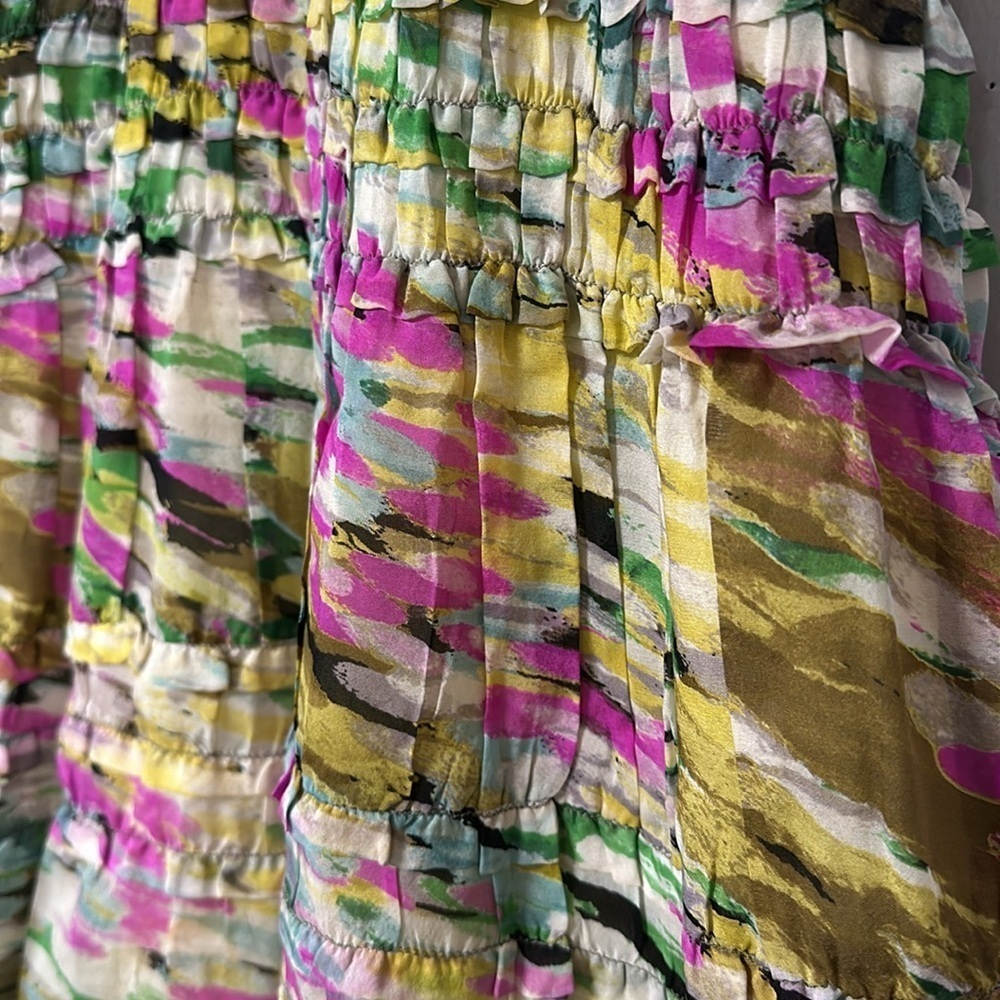 LEIFSDOTTIR sleeveless silk dress, flowery ruffles, Lined, watercolor look, 2 - Picture 7 of 13
